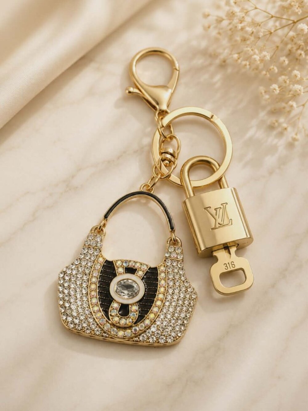 Louis Vuitton Gold Padlock 🔒 Key Set Authentic LV w/ Unbranded Bag Keychain